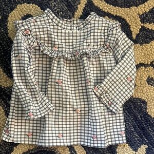 Janie and Jack Blue and White Ruffled Blouse